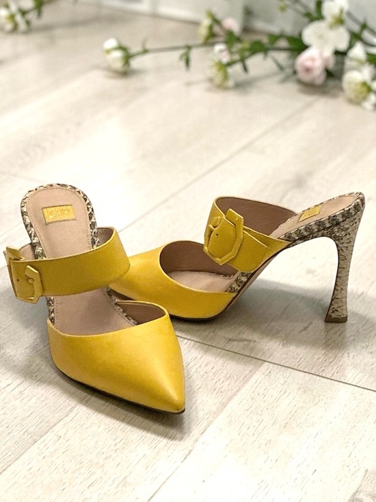 Louise et Cie Shoes - Louise et Cie Talia Yellow Leather Mule Snakeskin Heels Sexy Slip-ons Size-9.5
